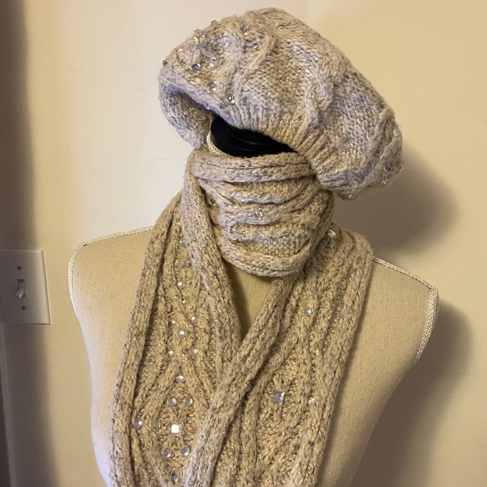 Betsey Johnson Jeweled Hat & Scarf